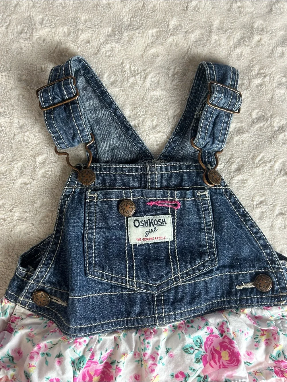Oshkosh B’Gosh Overall Jumper Dress Tiered Eyelet Floral Size 18 months
